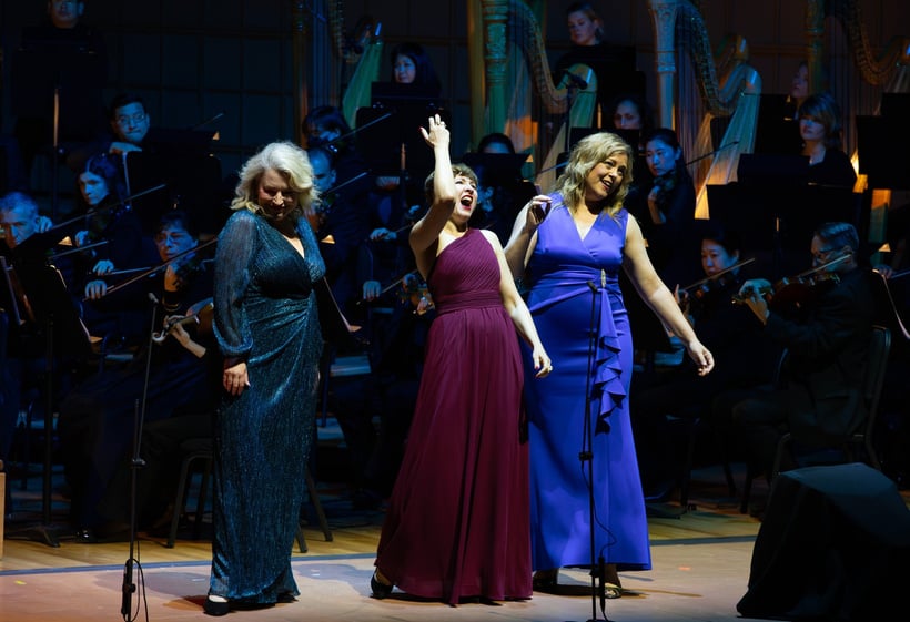 Photo of the Rheinmaidens during performance of Das Rheingold with the Dallas Symphony Orchestra